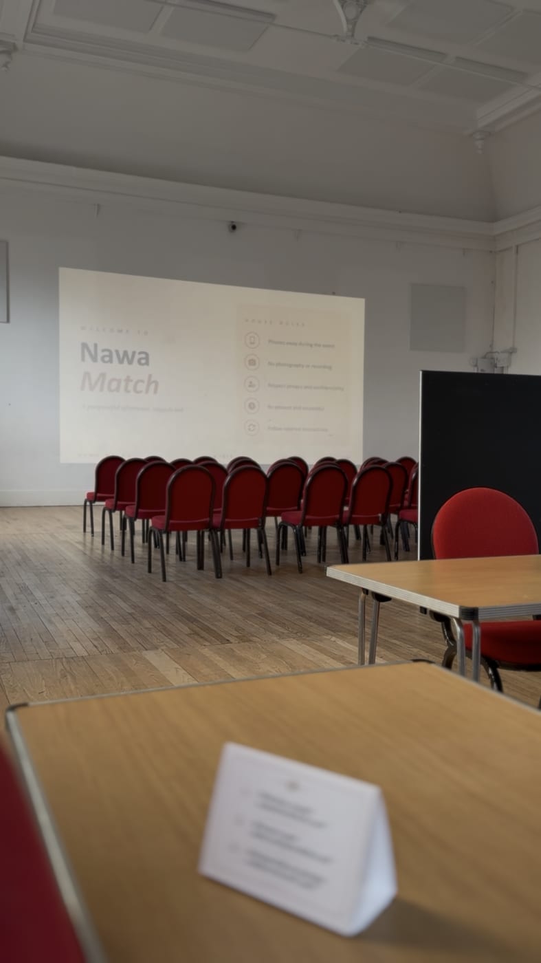 A Nawa Match event room set up ahead of guests arriving